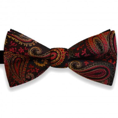  Papion negru, clasic, model paisley, nuante grena, fucsia, galben si crem auriu Luxury Line